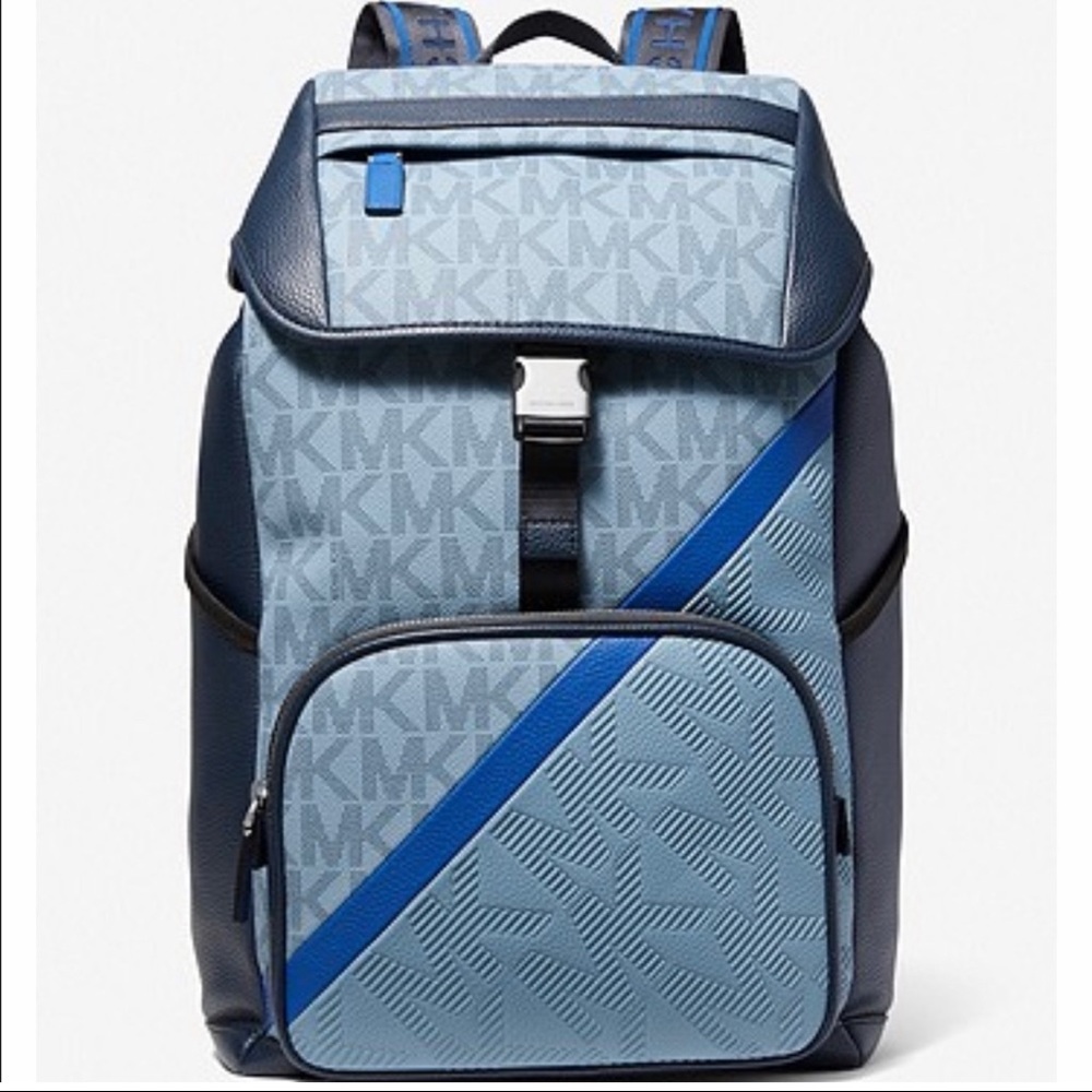 Michael Kors Mens Cooper Embossed Faux Leather and Logo Stripe Backpack - Picture 8 of 8